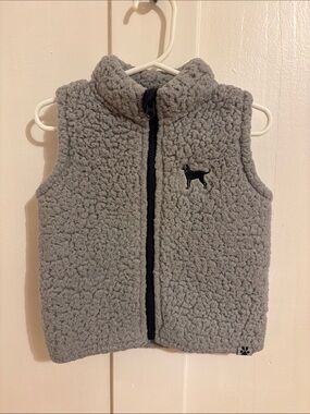Kids Grey Sherpa Fleece Vest with Black Dog Embroidery
